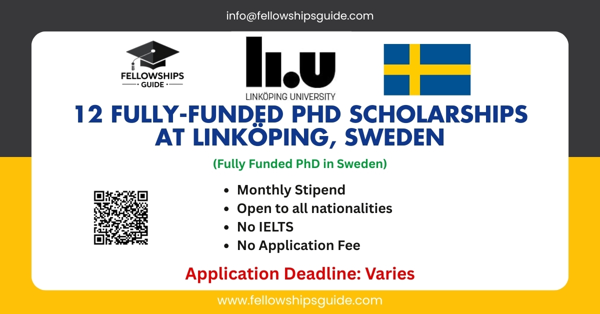 12 Fully-Funded PhD Scholarships at Linköping, Sweden