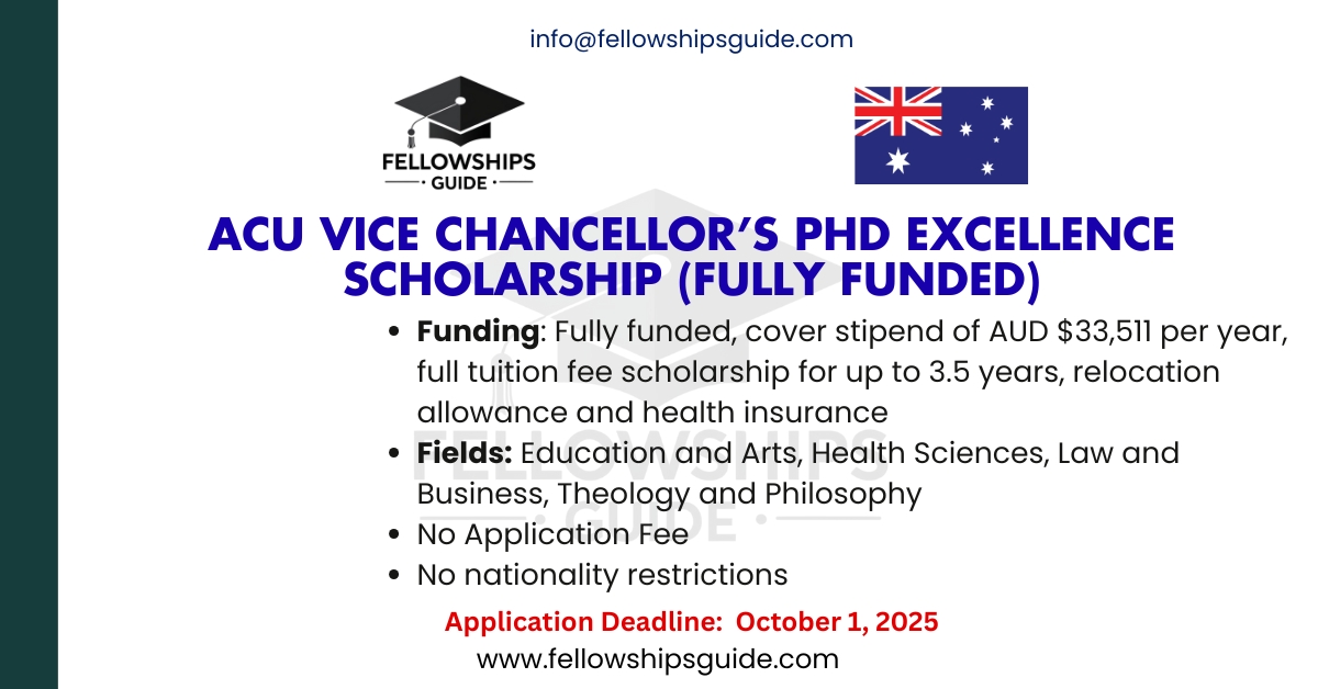 ACU Vice Chancellor’s PhD Excellence Scholarship (Fully Funded)