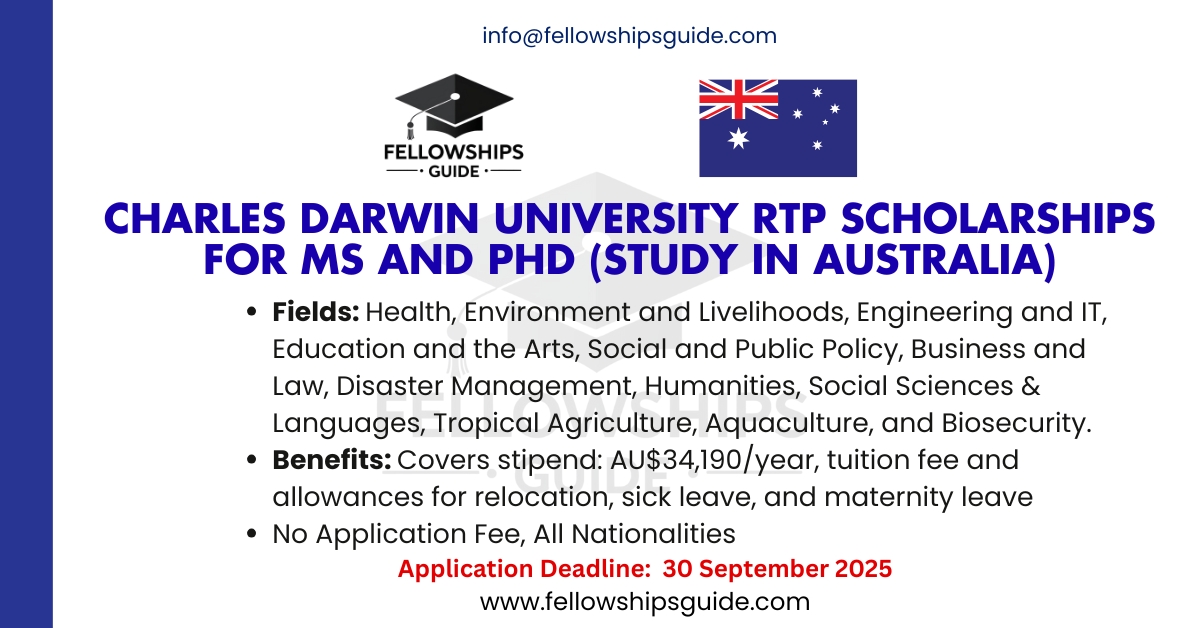 Charles Darwin University RTP Scholarships For MS and PhD (Study in Australia)