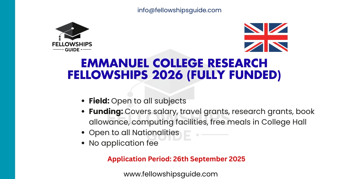 Emmanuel College Research Fellowships 2026 (Fully Funded)