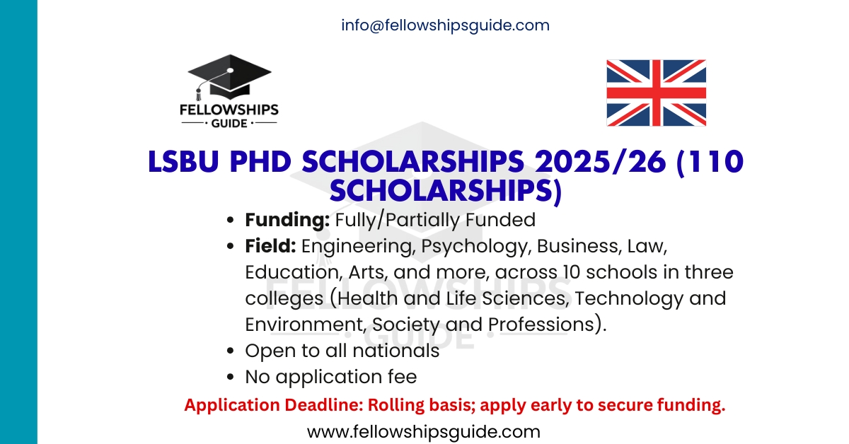 LSBU PhD Scholarships 2025/26 (110 Scholarships)