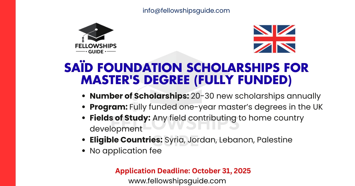 Saïd Foundation Scholarships for Master's Degree (Fully Funded)