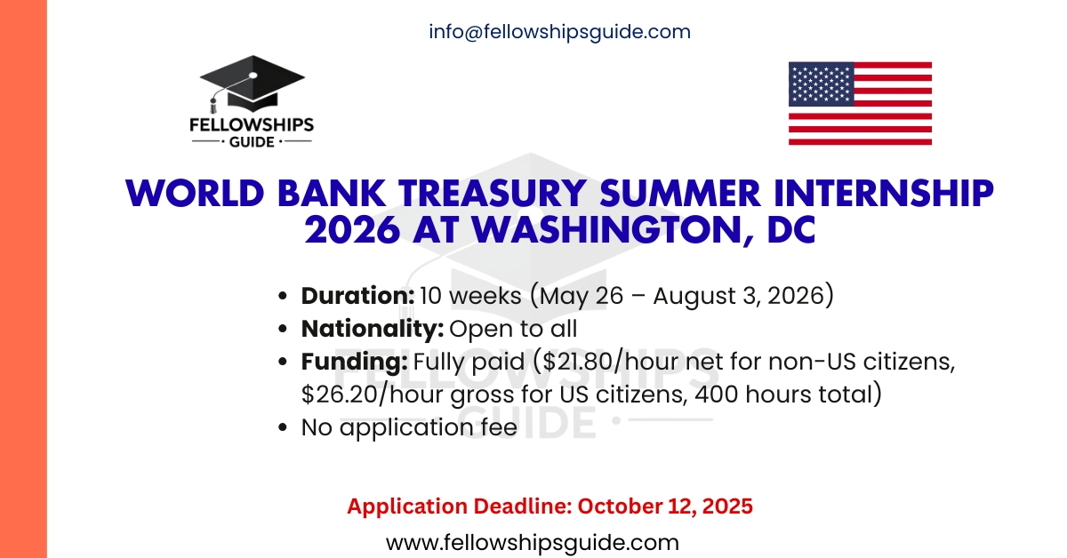 World Bank Treasury Summer Internship 2026 at Washington, DC