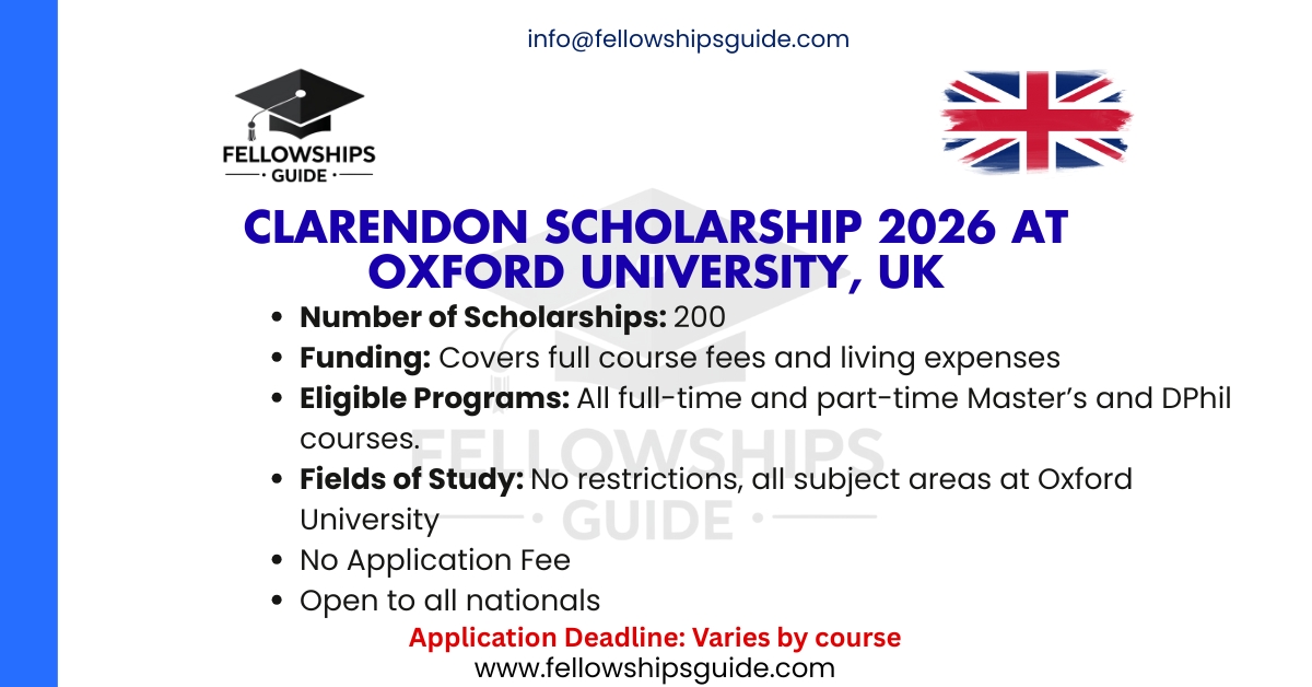 Clarendon Scholarship 2026 at Oxford University, UK