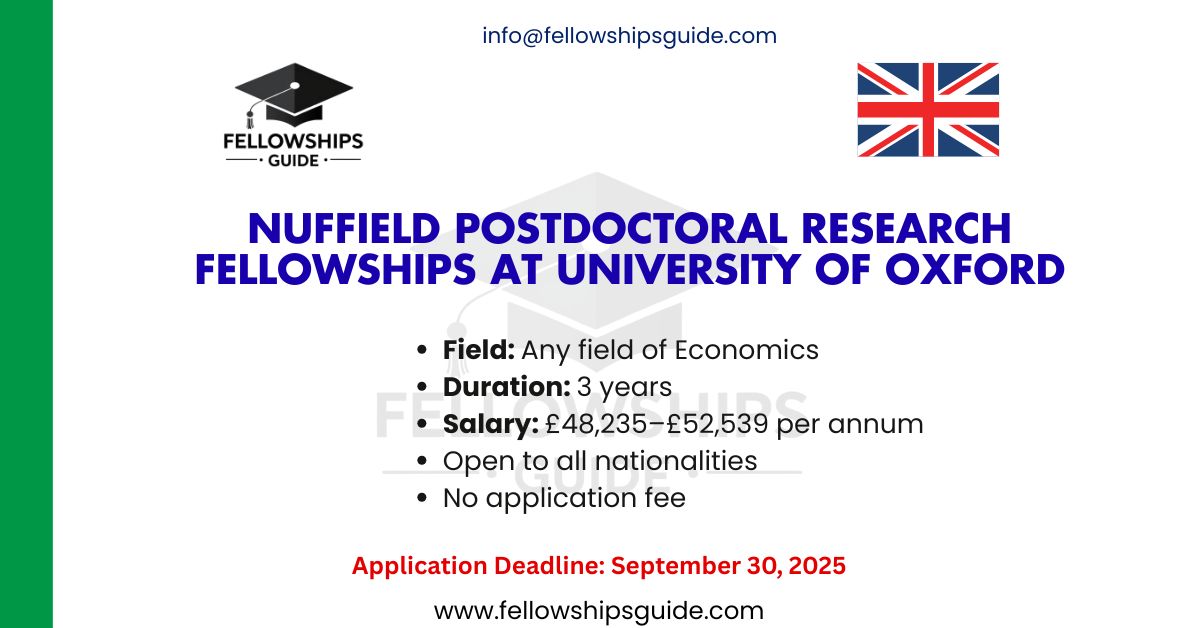 Nuffield Postdoctoral Research Fellowships at University of Oxford