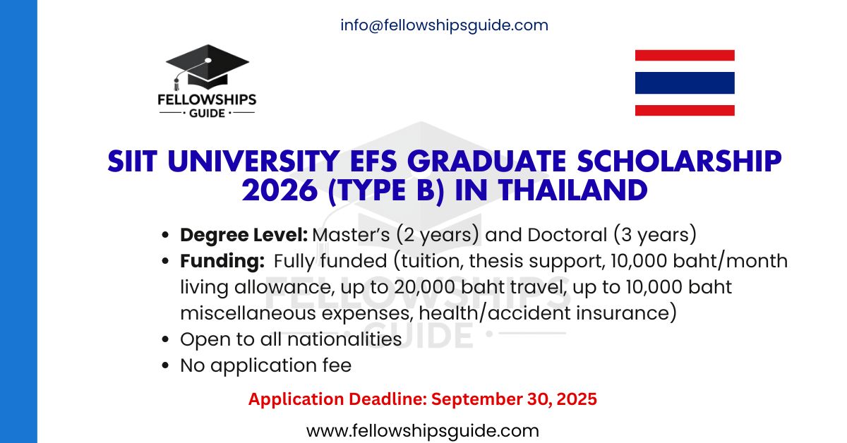 SIIT University EFS Graduate Scholarship 2026 (Type B) in Thailand