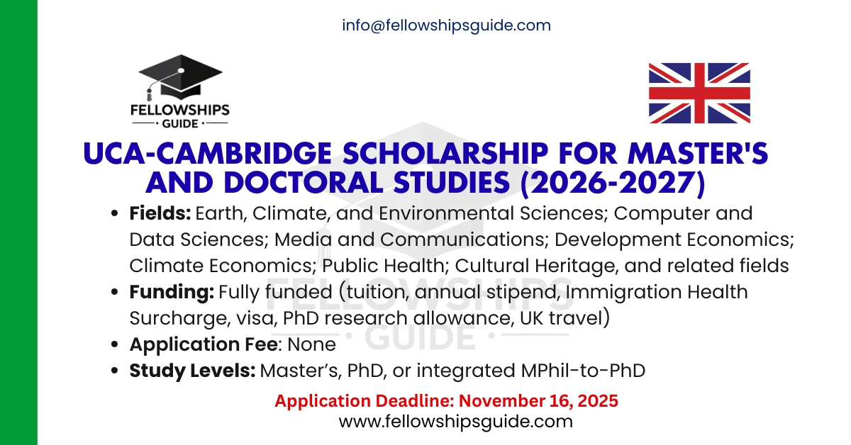 UCA-Cambridge Scholarship for Master's and Doctoral Studies (2026-2027)