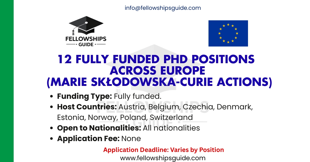 12 Fully Funded PhD positions across Europe (Marie Skłodowska-Curie Actions)