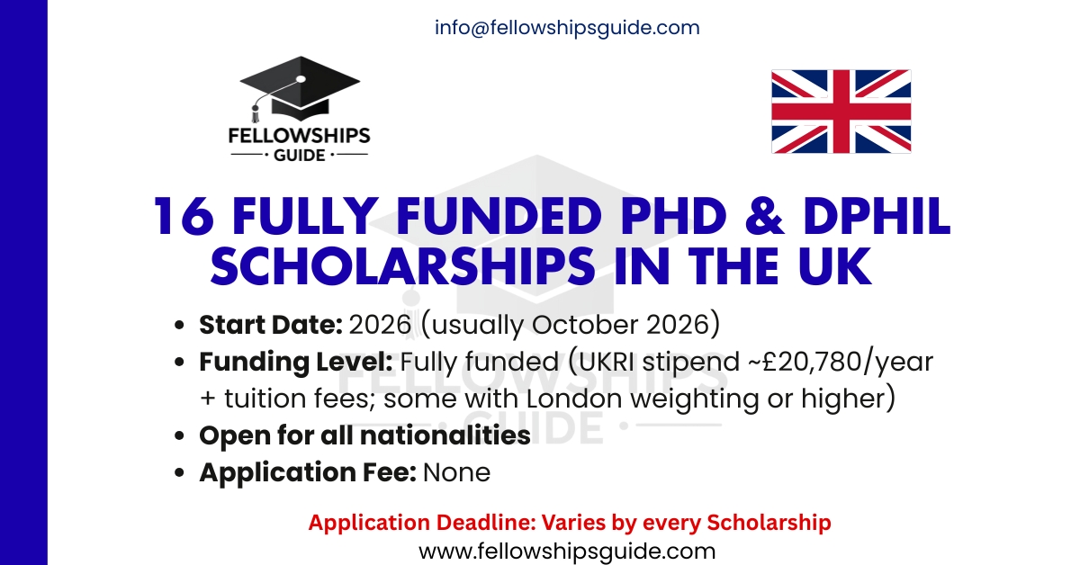 16 Fully Funded PhD & DPhil Scholarships in the UK