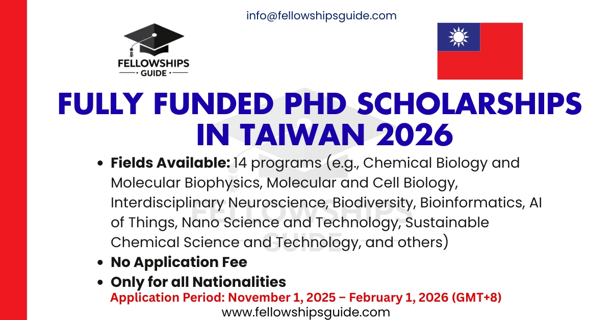 Fully Funded PhD Scholarships in Taiwan 2026