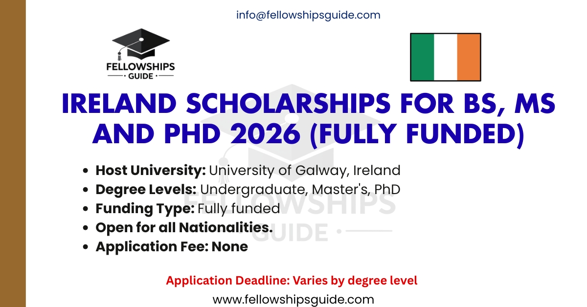 Ireland Scholarships for BS, MS and PhD 2026