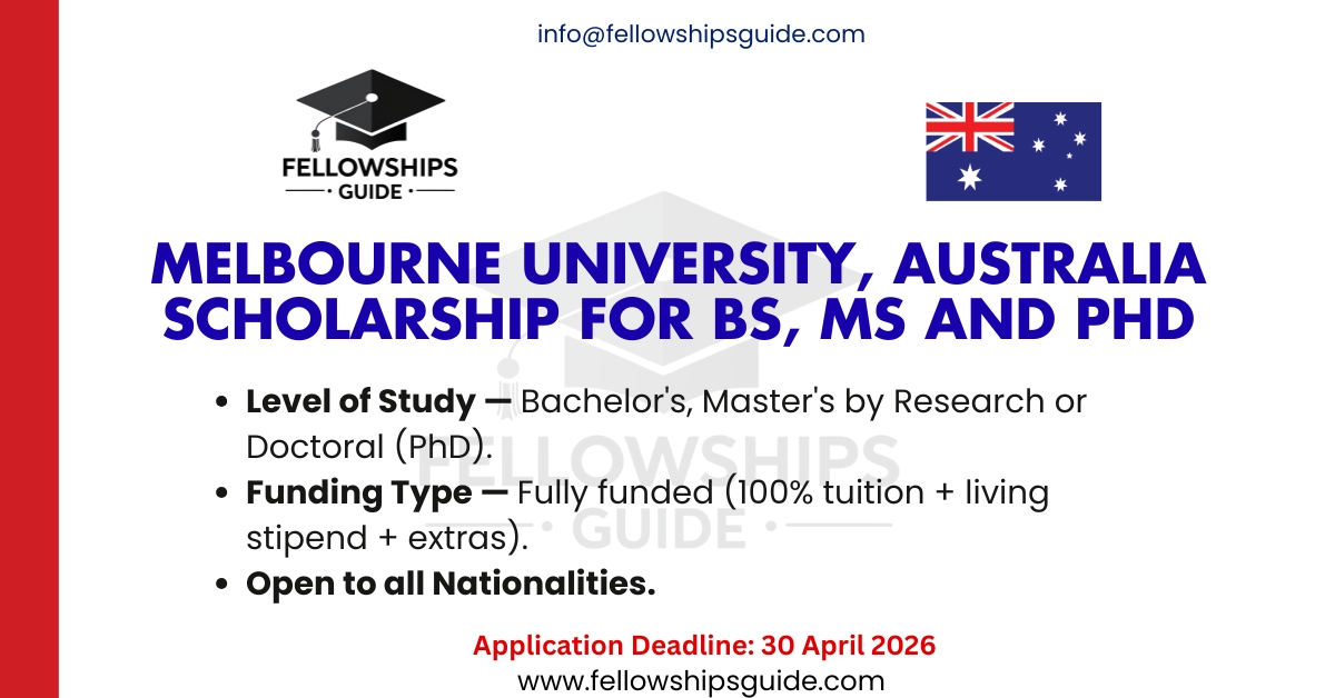 Melbourne University, Australia Scholarship for BS, MS and PhD
