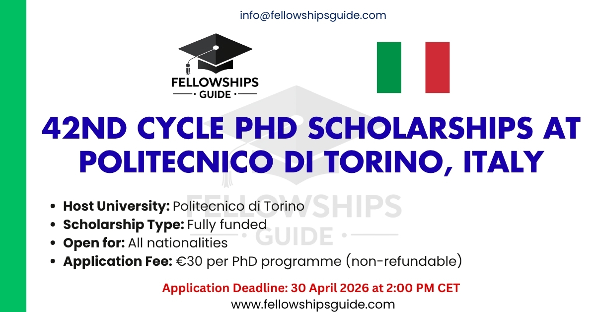 42nd Cycle PhD Scholarships at Politecnico di Torino, Italy