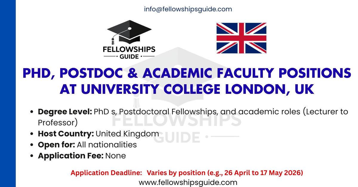 PhD, Postdoc & Academic Faculty Positions at University College London, UK
