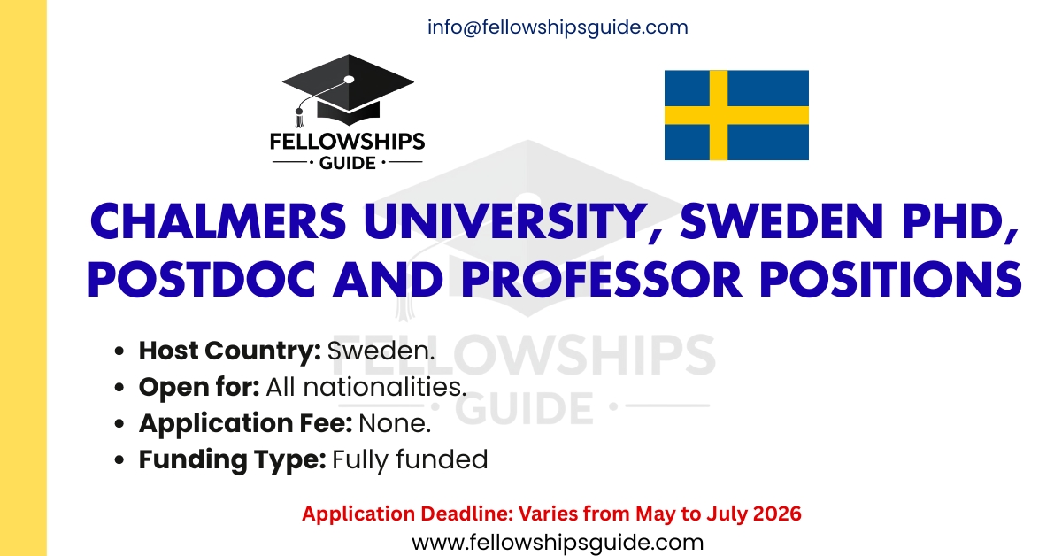 Chalmers University, Sweden PhD, Postdoc and Professor Positions
