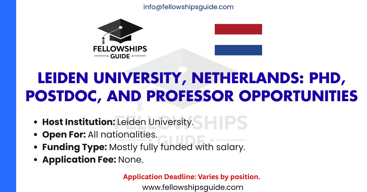 Leiden University, Netherlands: PhD, Postdoc, and Professor Opportunities