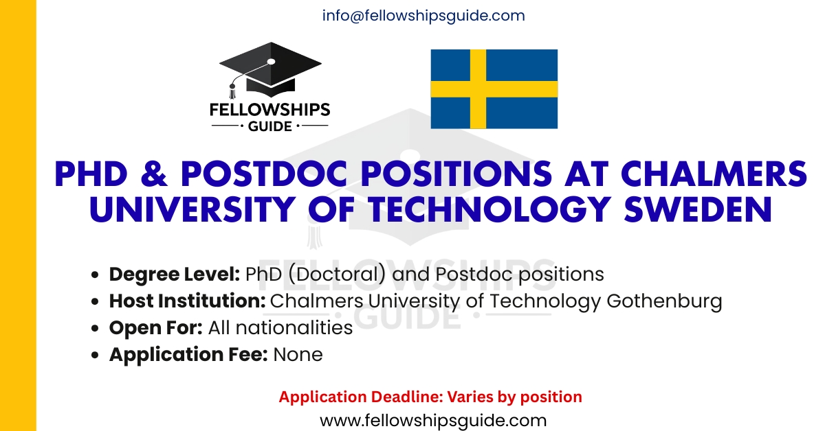 PhD & Postdoc Positions at Chalmers University of Technology Sweden (Fully Funded)