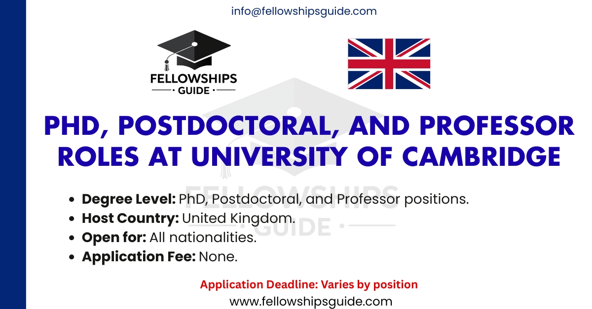 PhD, Postdoctoral, and Professor Roles at University of Cambridge 2026