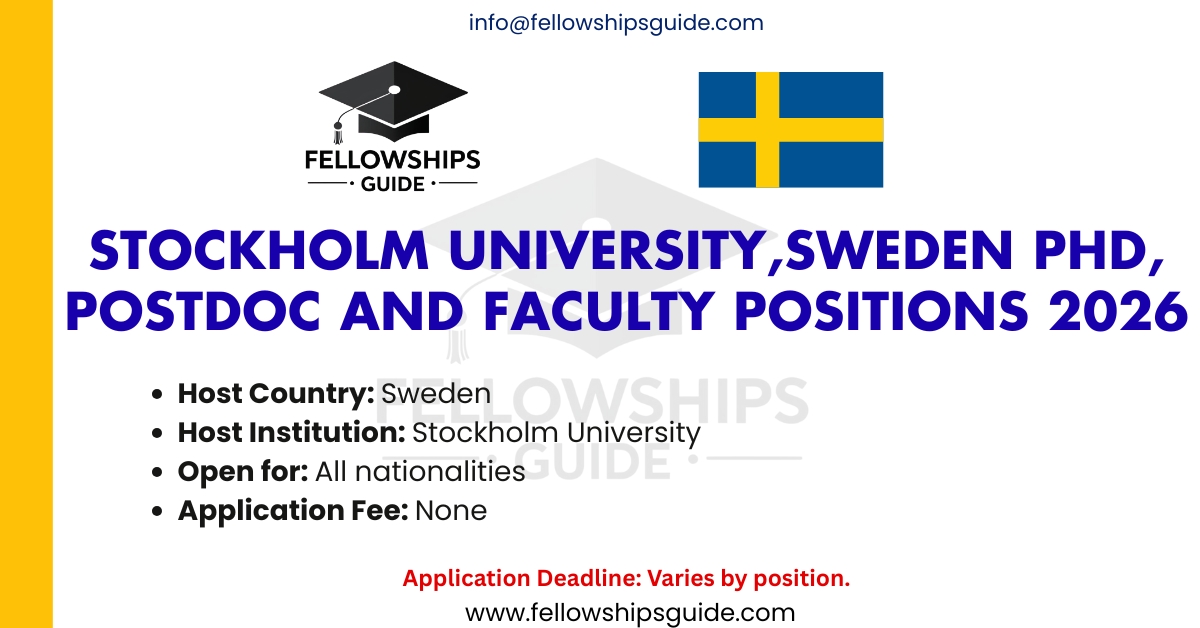 Stockholm University,Sweden PhD, Postdoc and Faculty Positions 2026