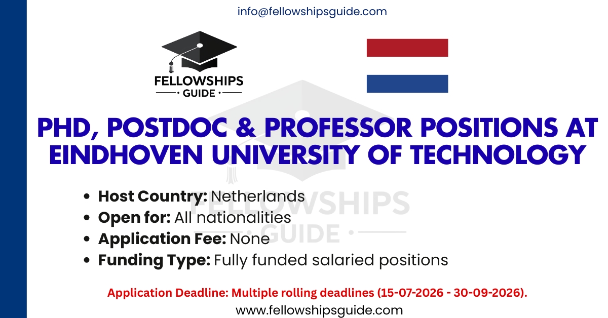 🌍 A fully funded research fellowship for scientists is now open for applications. The OECD's Co-operative Research Programme is offering fully funded fellowships for 2027, letting you carry out research abroad for up to 26 weeks in one of 32 partner countries 🌍 ✅ Covers travel + weekly living allowance ✅ Open to postdocs and experienced researchers 📅 Deadline: 10 September 2026 Complete Guide👇 https://fellowshipscorner.com/oecd-research-fellowship/ 📢 𝗙𝗼𝗹𝗹𝗼𝘄 𝗨𝘀 𝗳𝗼𝗿 𝗗𝗮𝗶𝗹𝘆 𝗨𝗽𝗱𝗮𝘁𝗲𝘀: 📘 𝗙𝗮𝗰𝗲𝗯𝗼𝗼𝗸 𝗣𝗮𝗴𝗲: https://lnkd.in/dJ9zXWrZ 💬 𝗪𝗵𝗮𝘁𝘀𝗔𝗽𝗽 𝗖𝗵𝗮𝗻𝗻𝗲𝗹: https://lnkd.in/d2WXsFsU APPLY NOW!! PhD, Postdoc & Professor positions at Eindhoven University of Technology