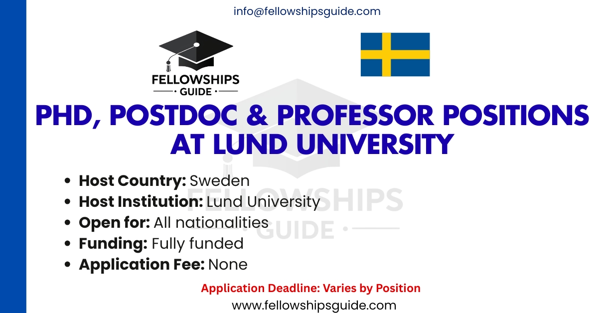 PhD, Postdoc & Professor positions at Lund University (Fully Funded)
