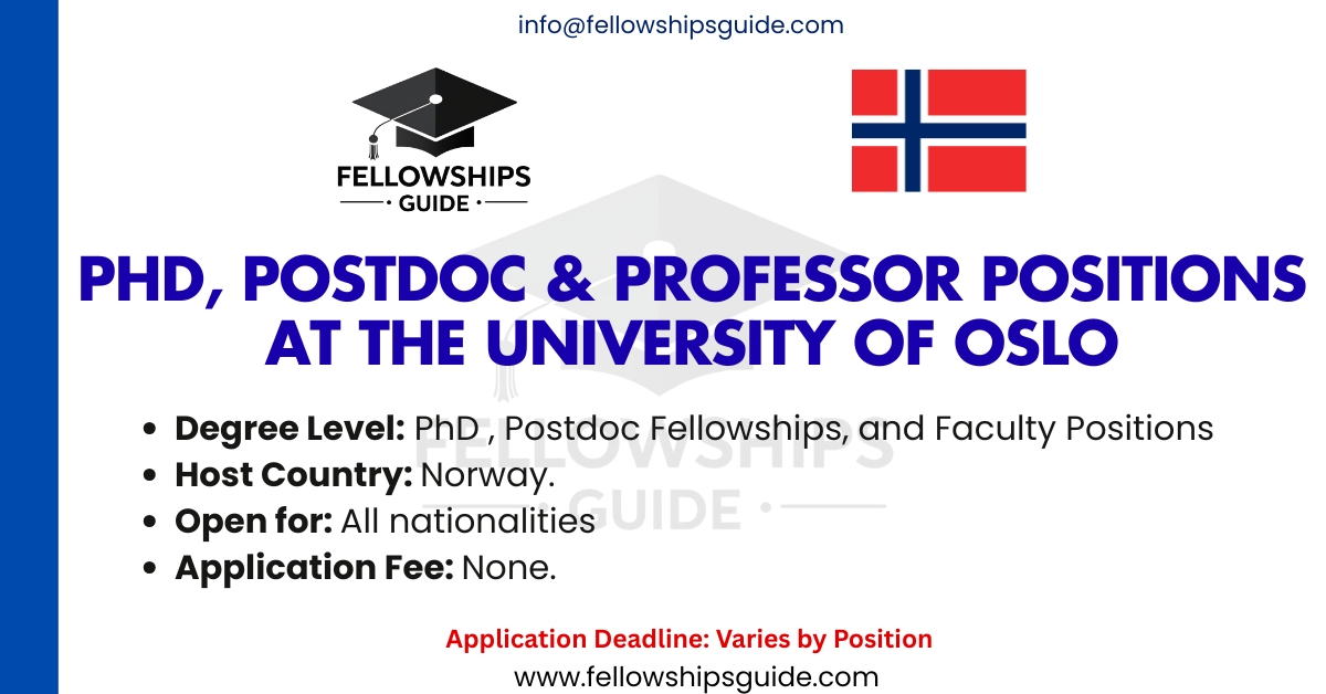 PhD, Postdoc & Professor positions at the University of Oslo (UiO), Norway