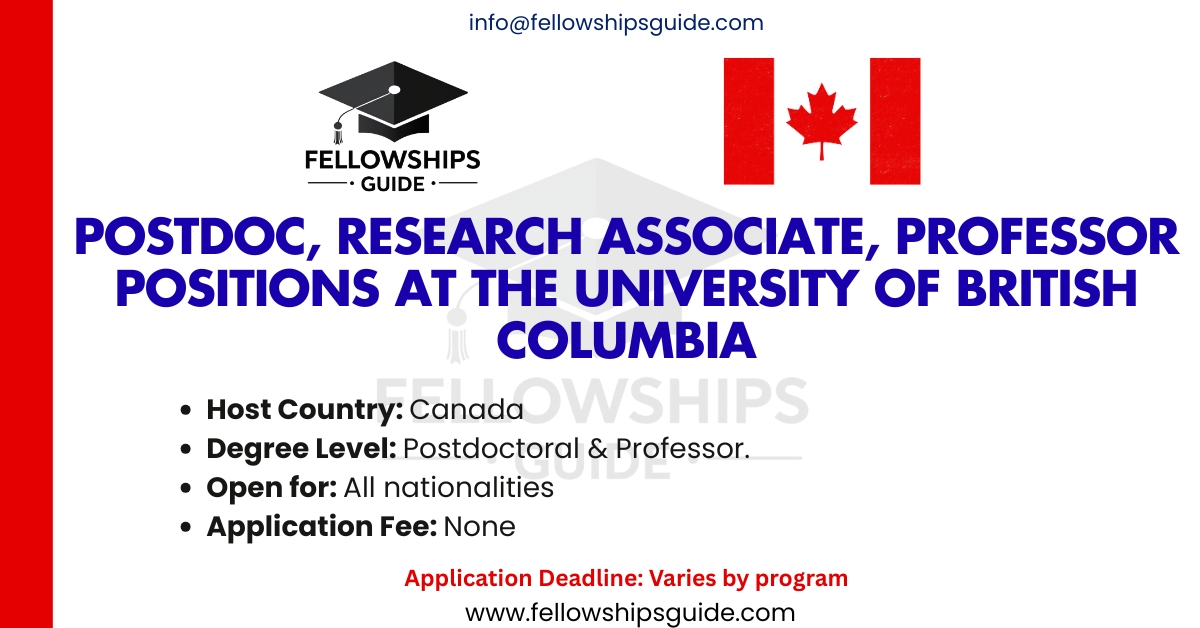 Postdoc, Research Associate, Professor positions at the University of British Columbia (UBC), Canada.