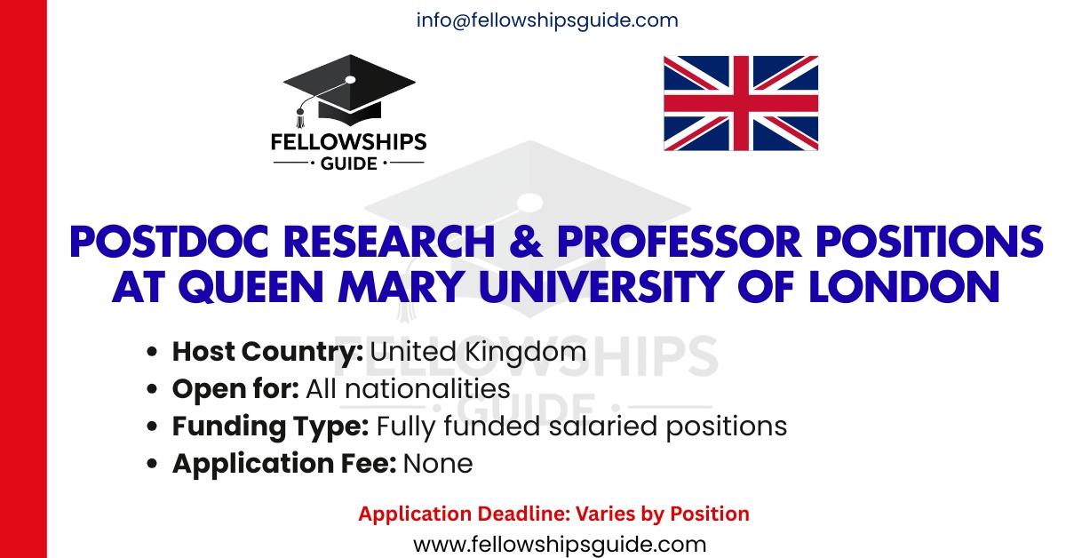 Postdoc Research & Professor positions at Queen Mary University of London (QMUL), UK.