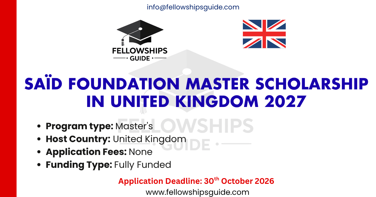Saïd Foundation Master scholarship in United Kingdom 2027