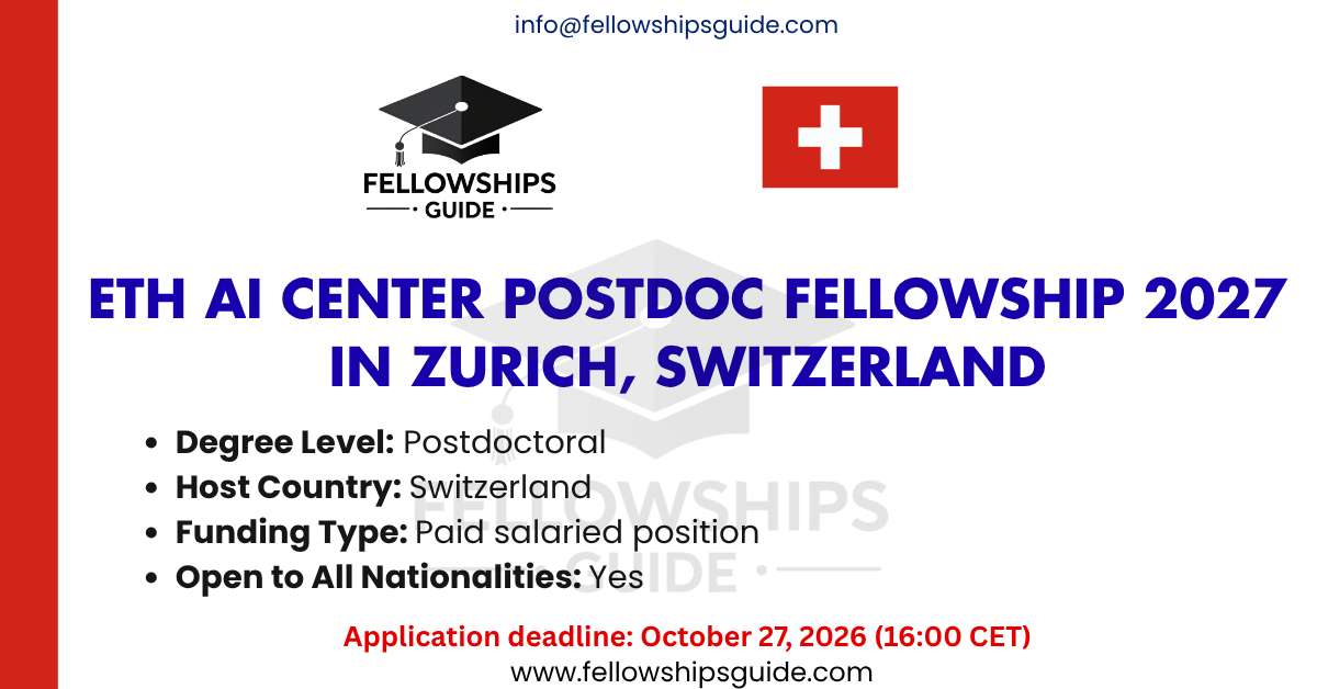 ETH AI Center Postdoc Fellowship 2027 in Zurich, Switzerland
