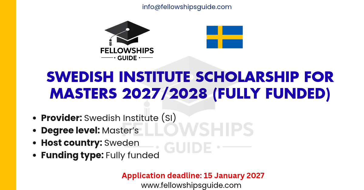 Swedish Institute Scholarship for Masters 2027/2028 (Fully Funded)