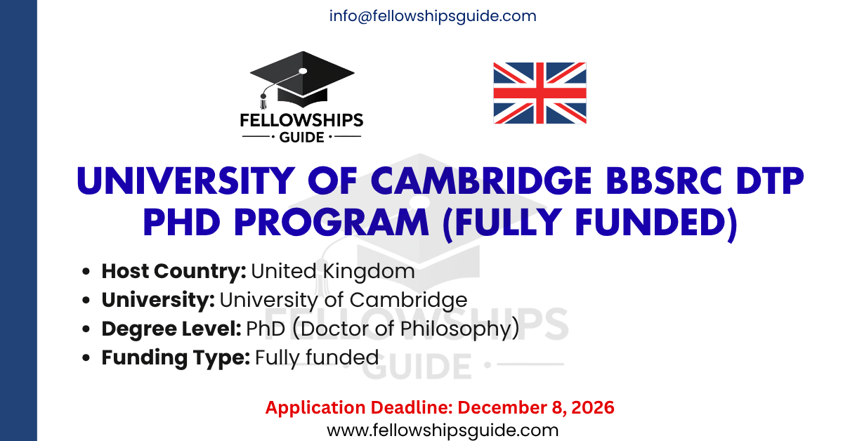 University of Cambridge BBSRC DTP PhD Program (Fully Funded)
