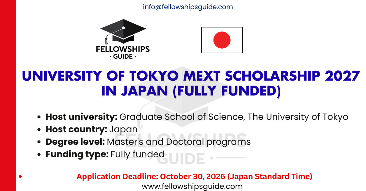 University of Tokyo MEXT Scholarship 2027 in Japan (Fully Funded)