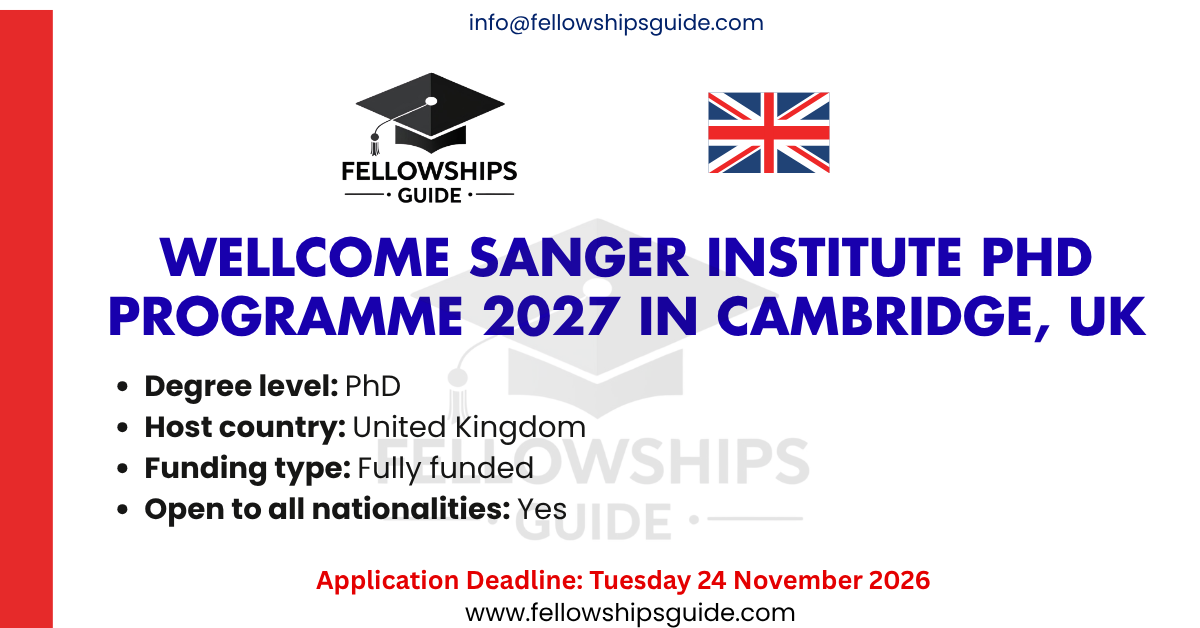 Wellcome Sanger Institute PhD Programme 2027 in Cambridge, UK